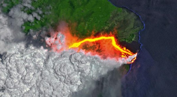 Снимок вулкана Килауэа из космоса показал маршрут движения лавы